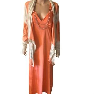 2 Cardigan sweaters really lite weight coral and beige and mint green and grey